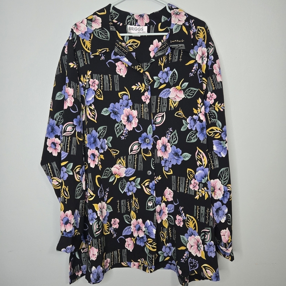 Briggs New York Tops - Briggs New York Vintage Black Floral Long Sleeve Shirt 2X